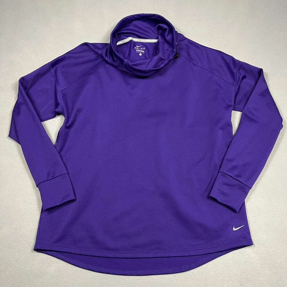 Nike Running Dri-FIT Cowl Neck Pullover Purple Long Sleeve Womens L Athleisure